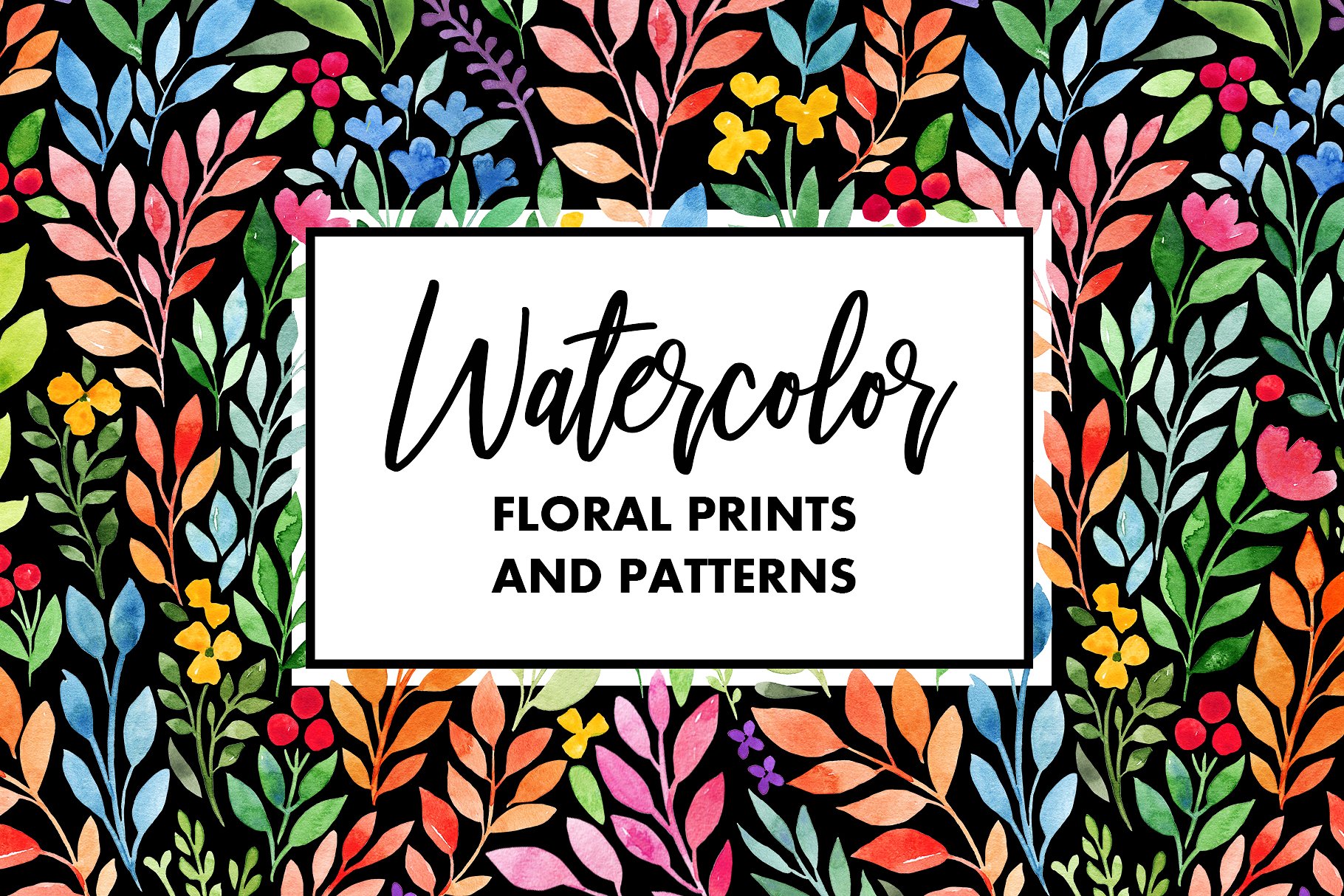 水彩花卉图案和图案 Watercolor Floral Prints Patterns插图