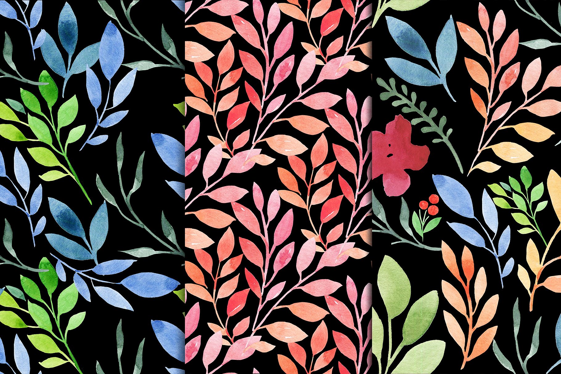 水彩花卉图案和图案 Watercolor Floral Prints Patterns插图1