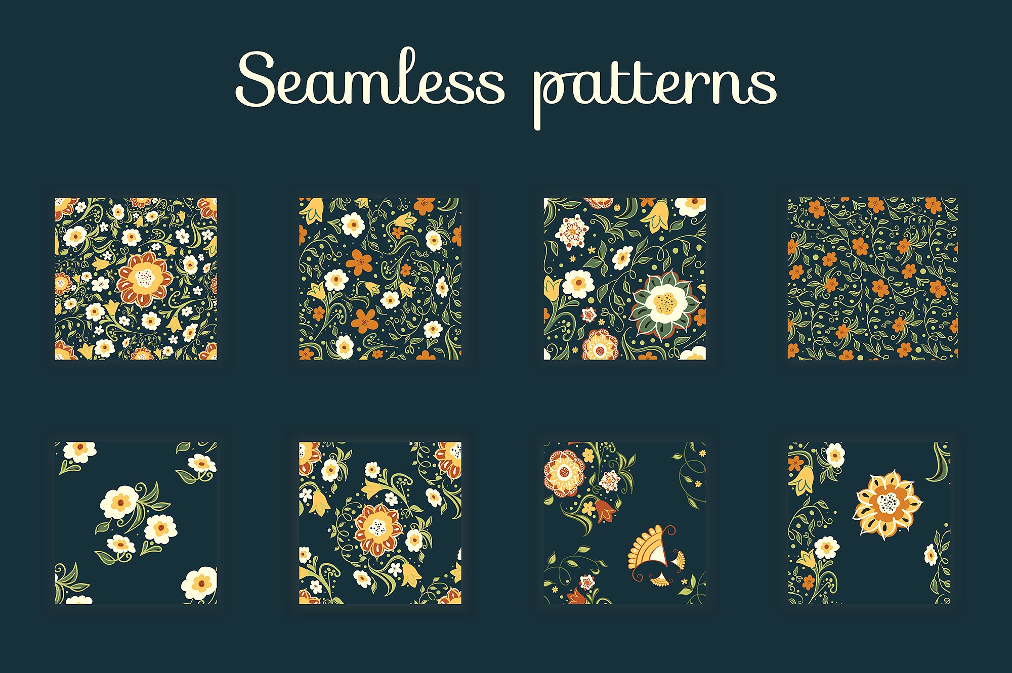 幻想花卉无缝模式 Fantasy Flowers Seamless Pattern插图2