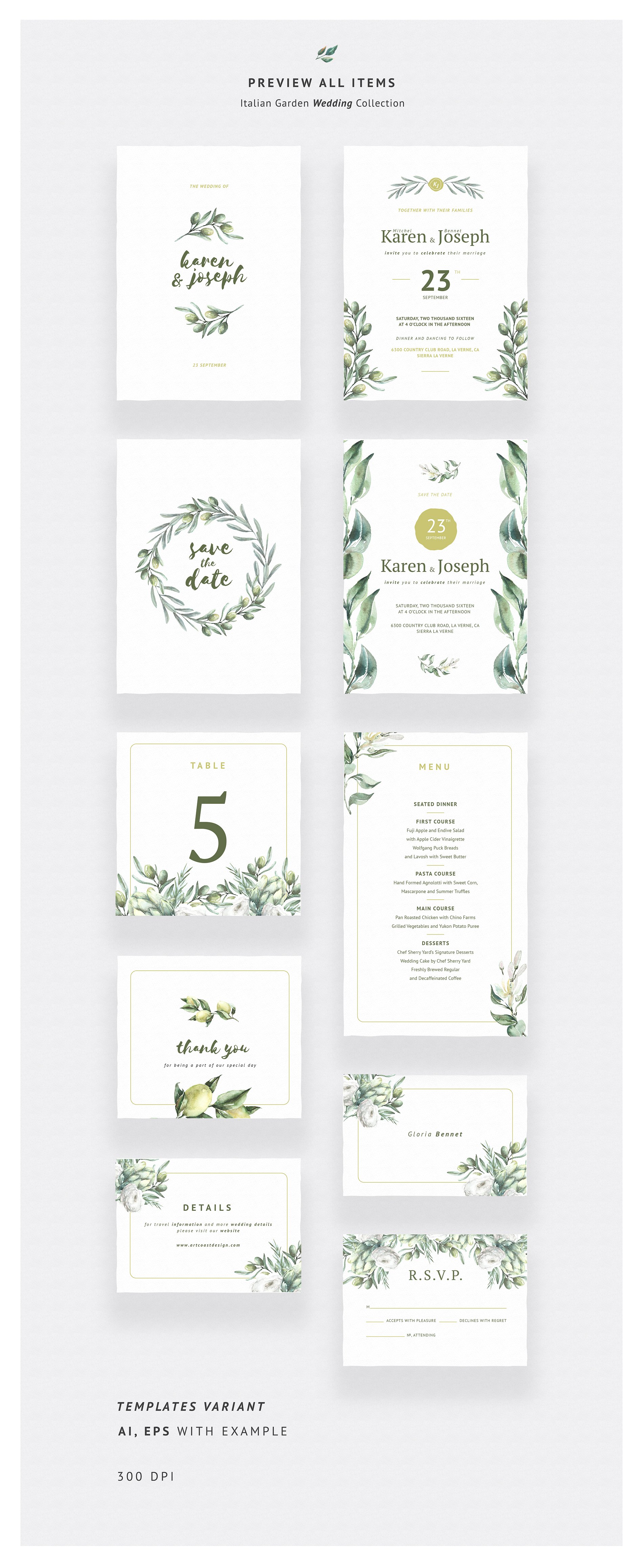 意大利橄榄枝花园婚礼系列贺卡设计素材 Italian Olive Branch Garden Wedding Collection插图2