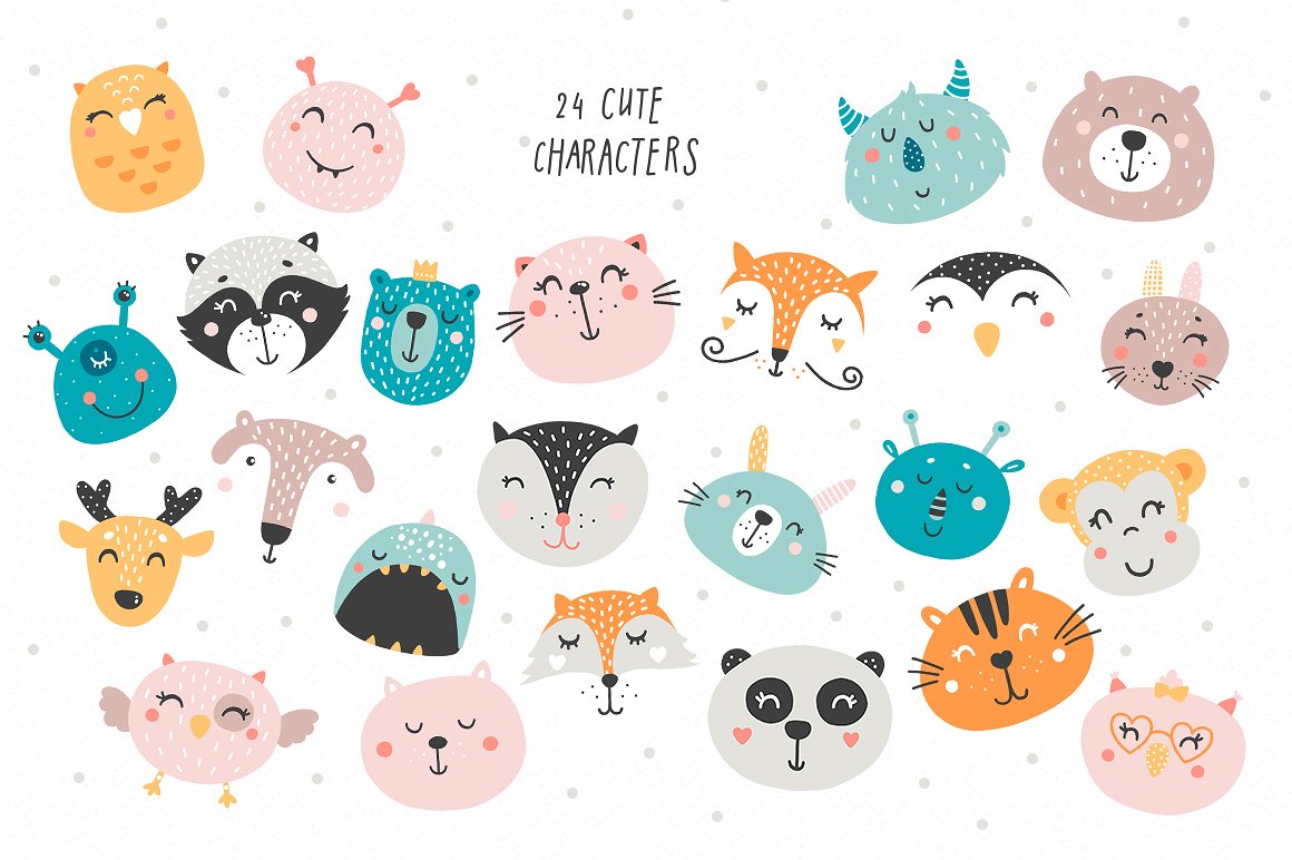 可爱微笑动物图案矢量图形集合 Animal Smiles Baby Characters插图5
