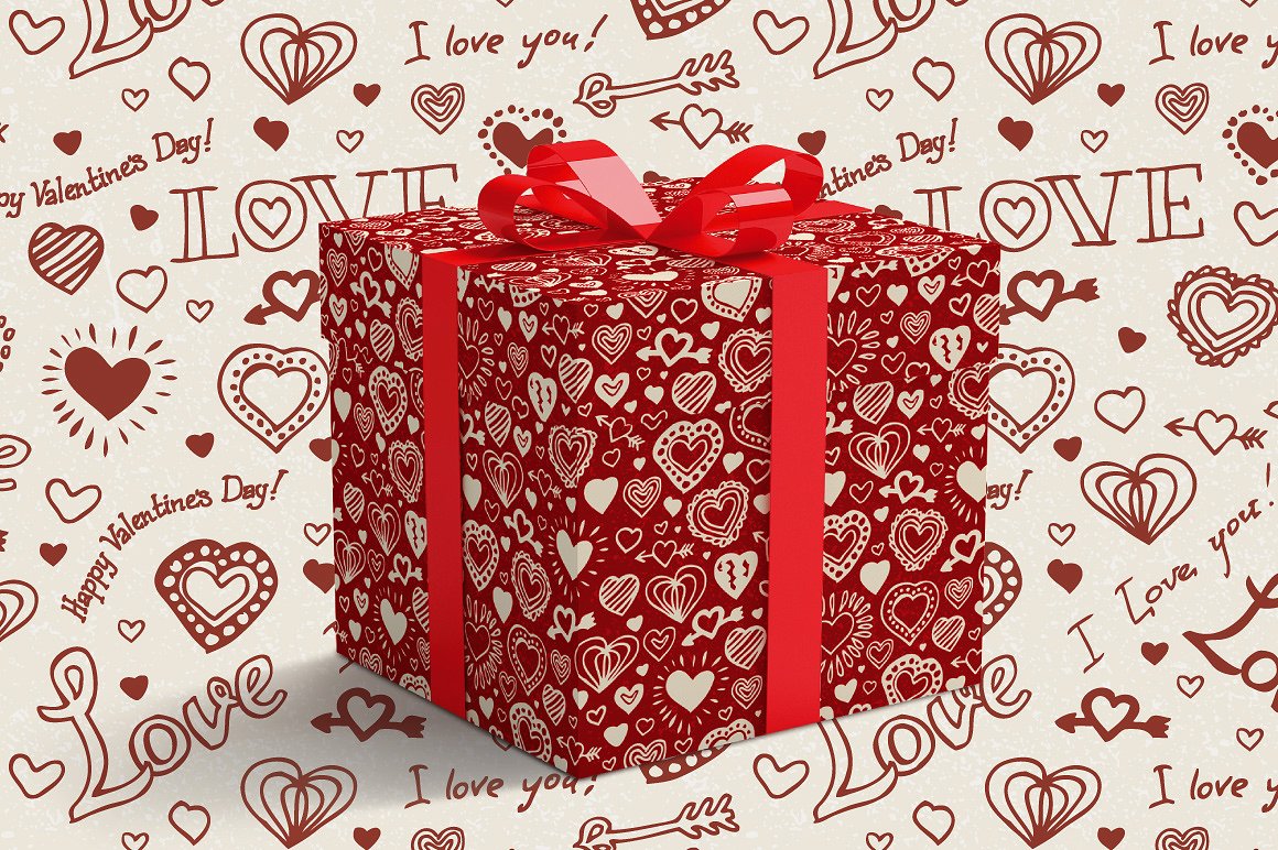 10款可爱的手绘情人节纹理无缝隙图案设计素材 10 Valentine Day Patterns插图3