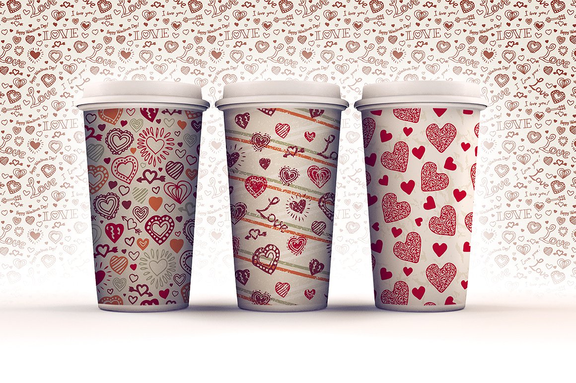 10款可爱的手绘情人节纹理无缝隙图案设计素材 10 Valentine Day Patterns插图2
