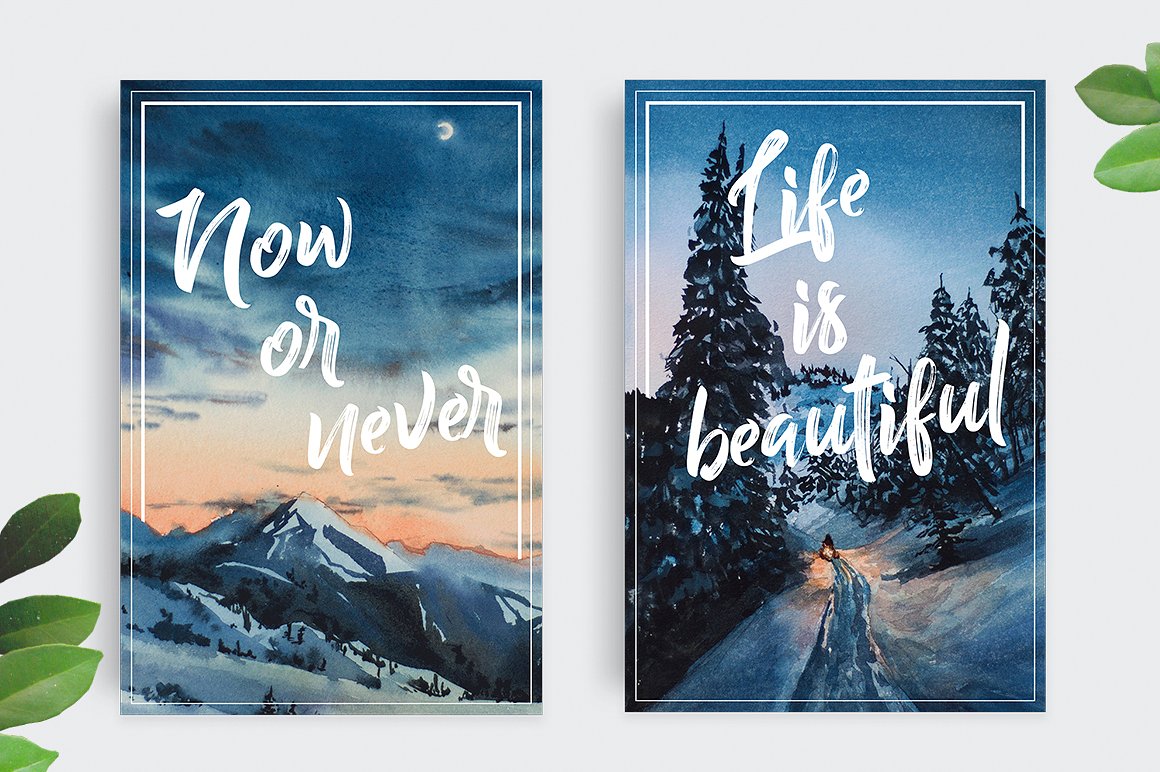 水彩冬季夏季明信片 Watercolor Postcards插图3