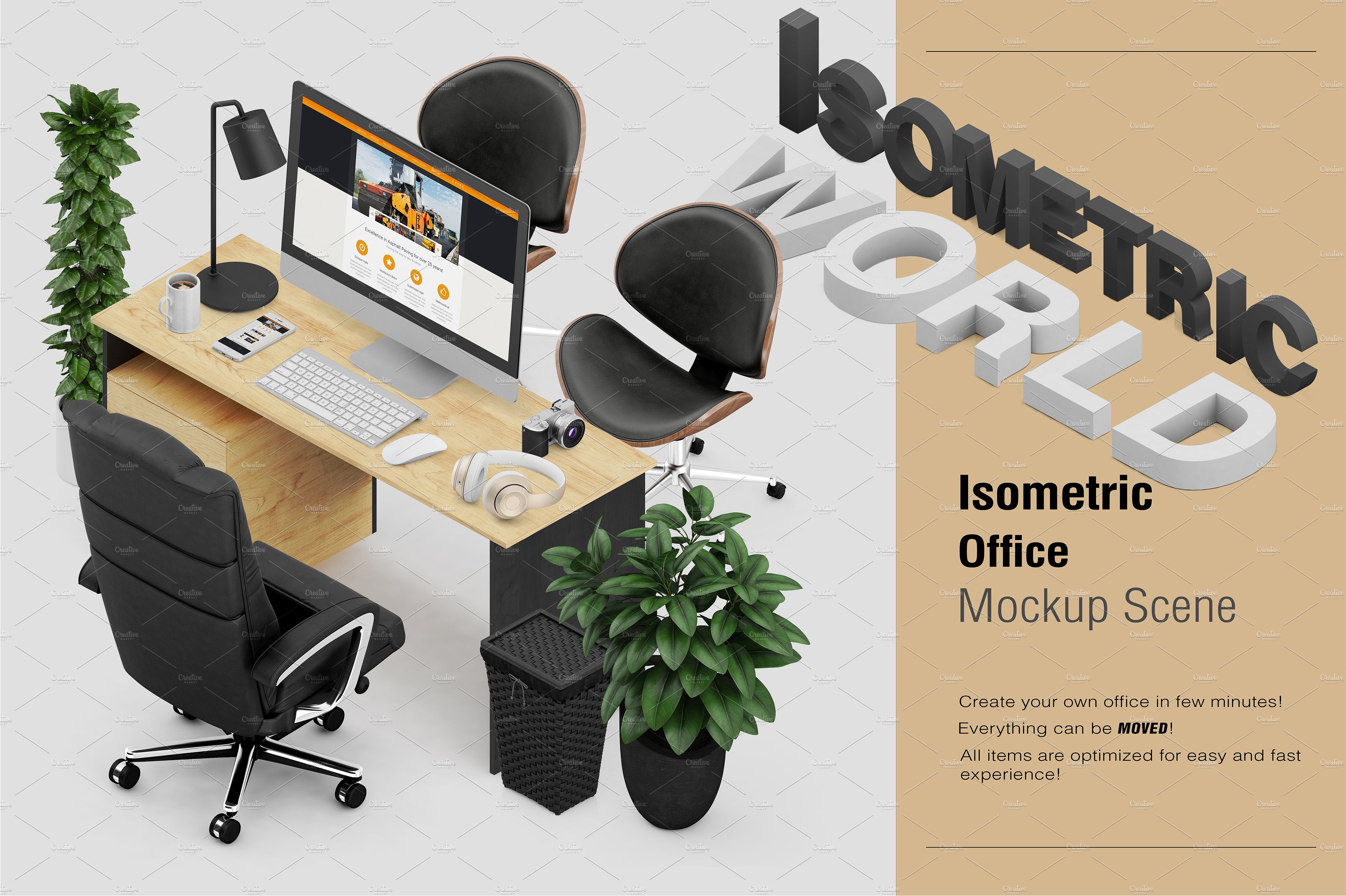 等距办公室场景样机 Isometric Office Scene Mock-up插图