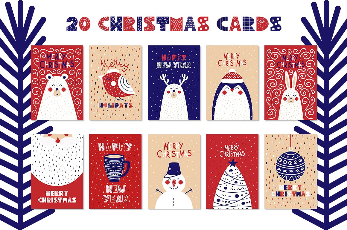 圣诞贺卡元素和图案 Christmas Cards Elements Patterns插图3