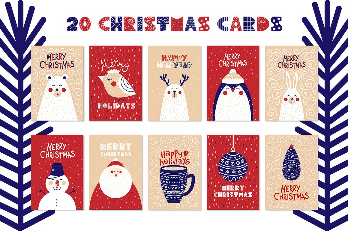 圣诞贺卡元素和图案 Christmas Cards Elements Patterns插图2
