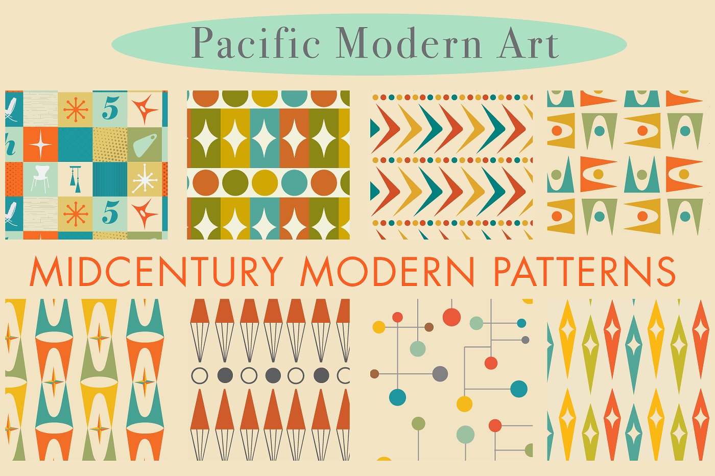 中世纪风格现代矢量图形 Mid Century Modern Patterns插图1