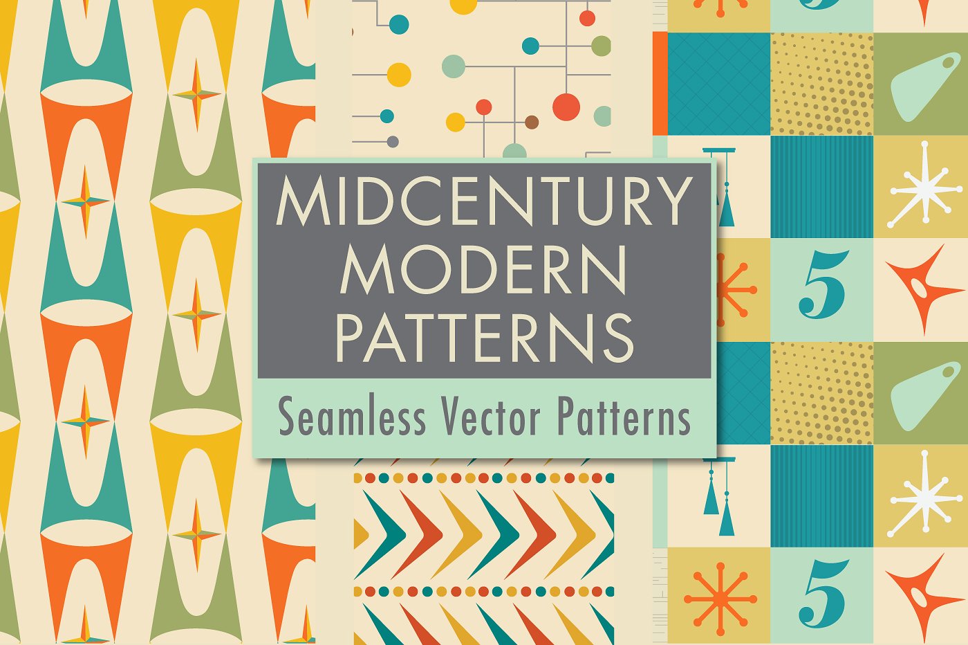 中世纪风格现代矢量图形 Mid Century Modern Patterns插图
