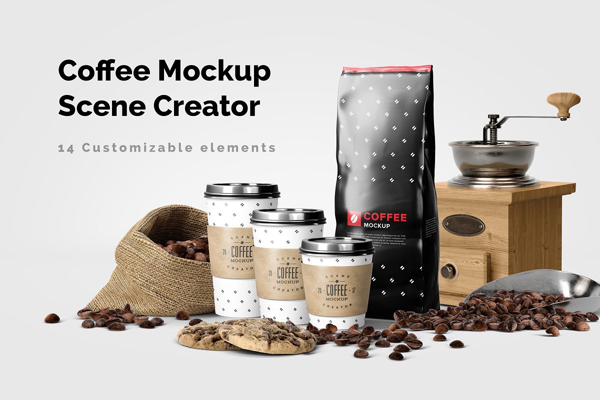 咖啡包装设计预览图场景元素样机 Coffee Mockup Scene Creator插图