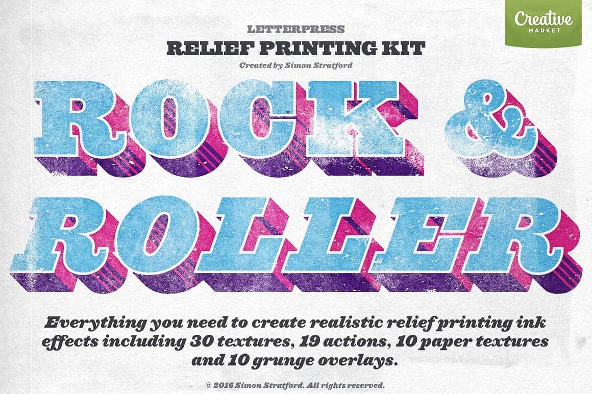 复古凸版效果PS纹理和动作 Letterpress Relief Printing Kit插图