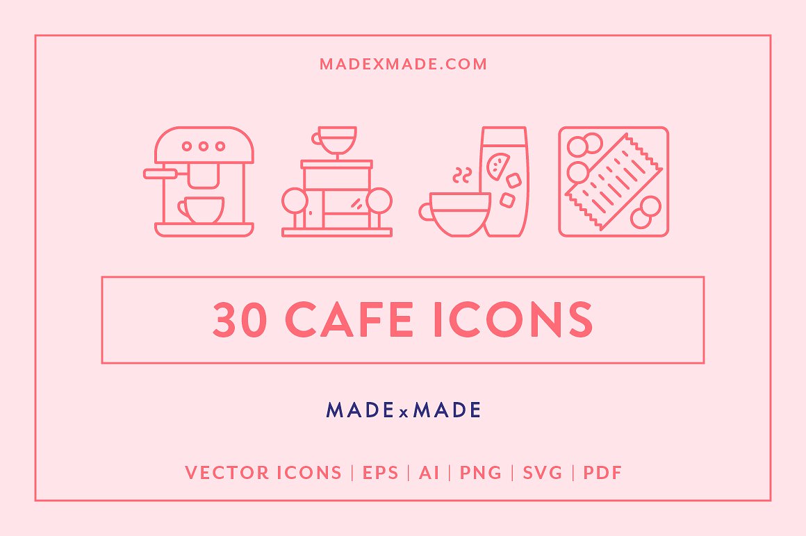 30款咖啡馆主题矢量线图标 30 Cafe Theme Vector Line Icons插图