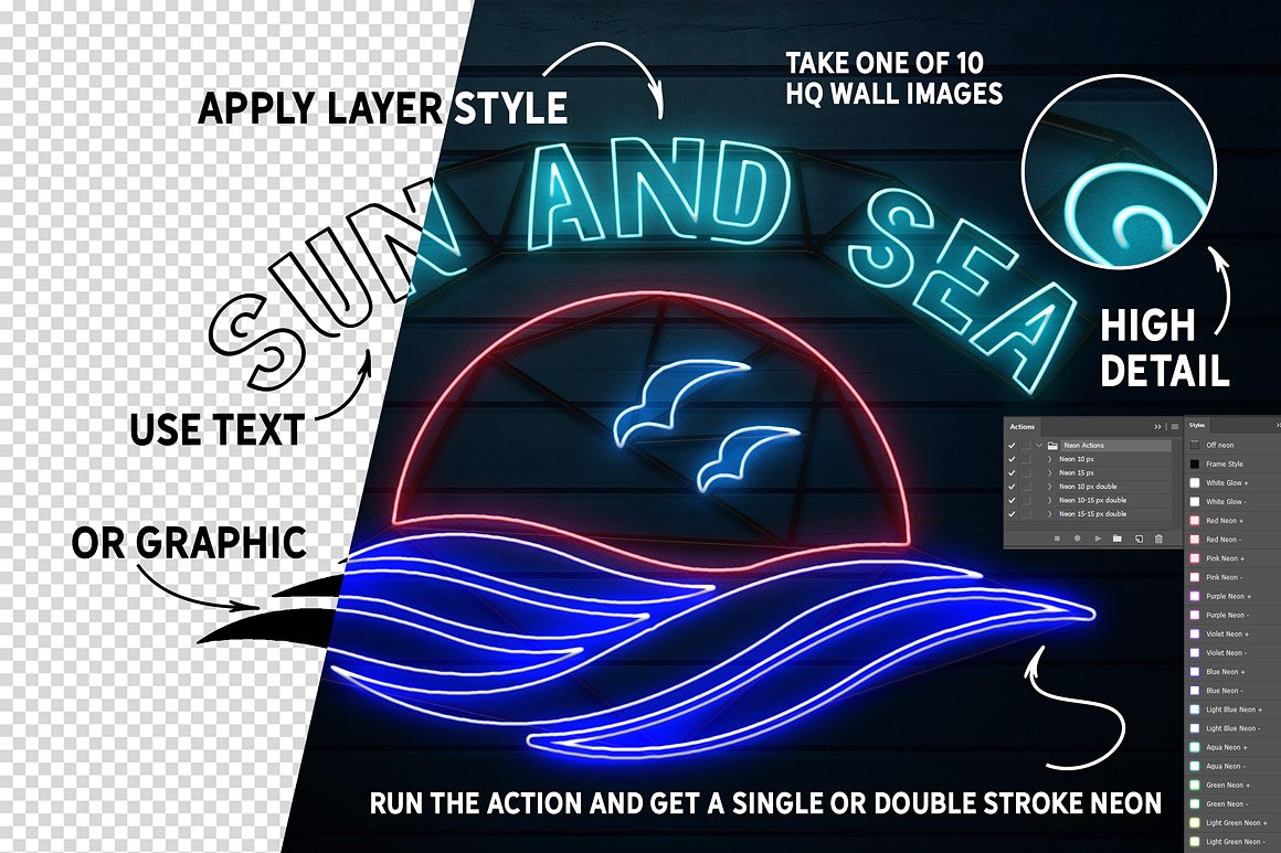 霓虹文字图层样式 Neon Text Layer Styles Extras插图1