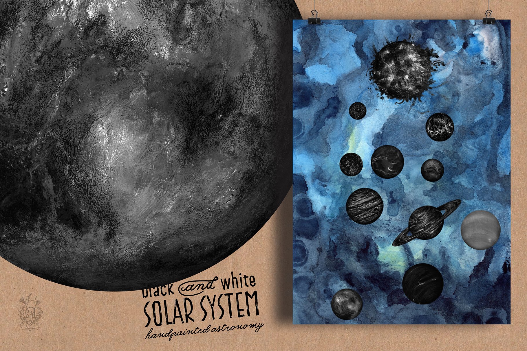 带水粉和墨水的太阳能系统纹理 Solar System With Gouache And Ink插图13