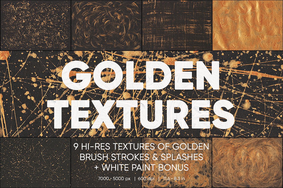9款高分辨率金色纹理 9 Macro Golden Paint Textures插图