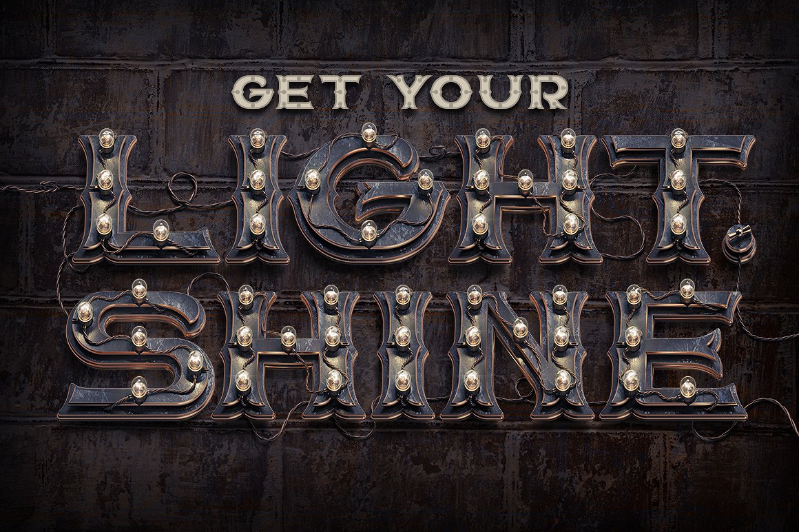 蒸汽朋克风格3D渲染字体 Alphabet BIG City Light Font插图4
