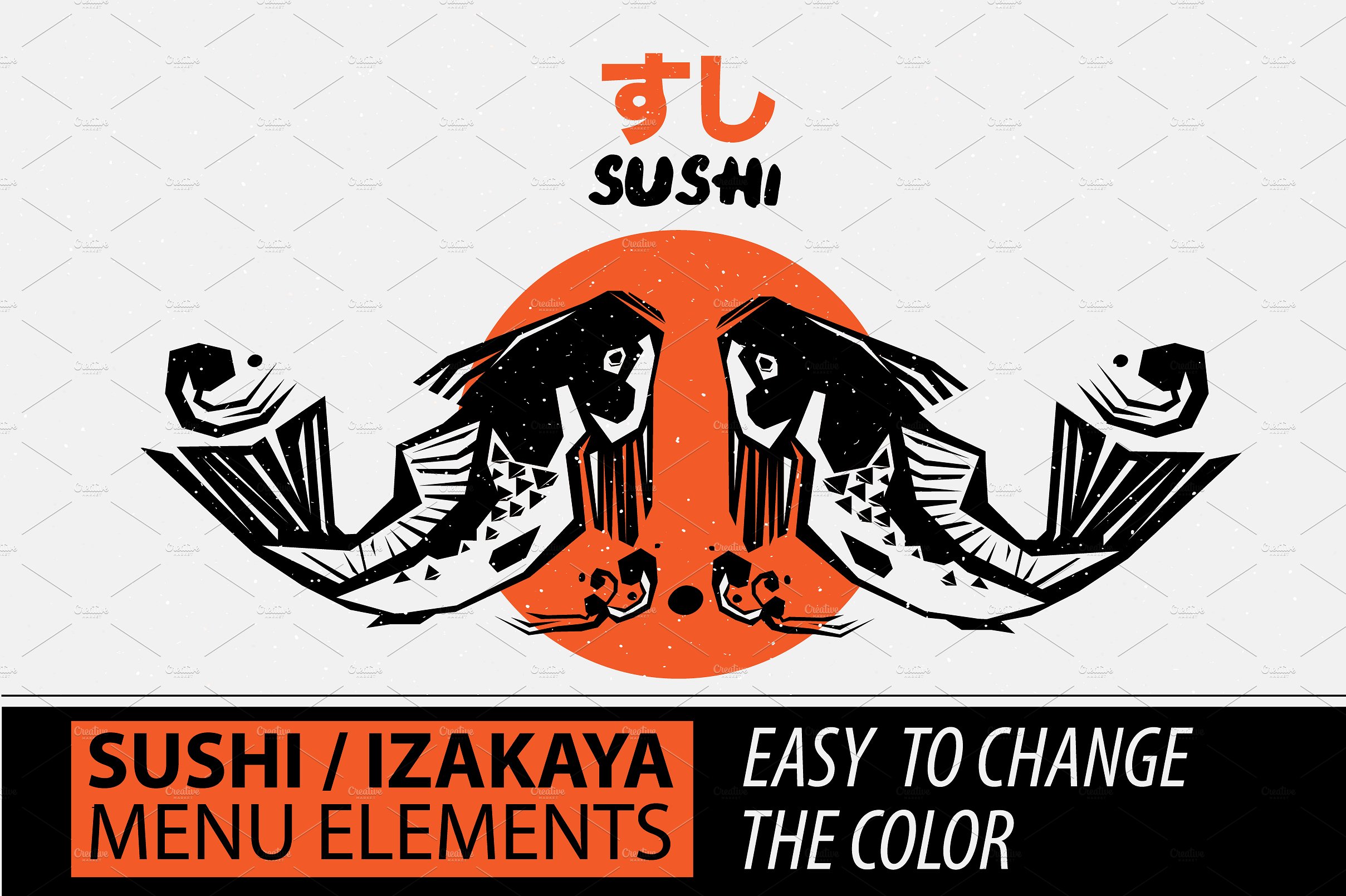 剪纸风格寿司元素 Papercut Style Sushi Elements插图4