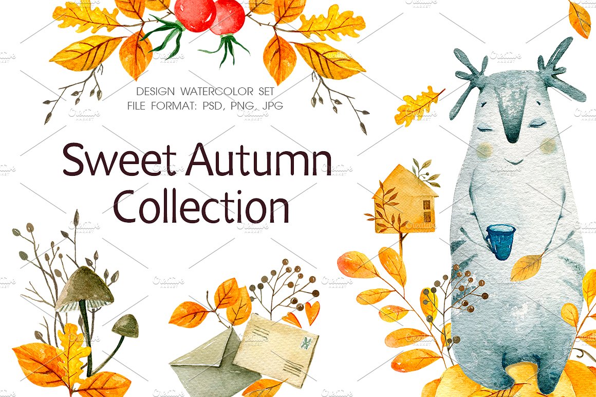甜蜜秋季系列手绘水彩图像 Sweet Autumn Series Hand Painted Watercolor Image插图