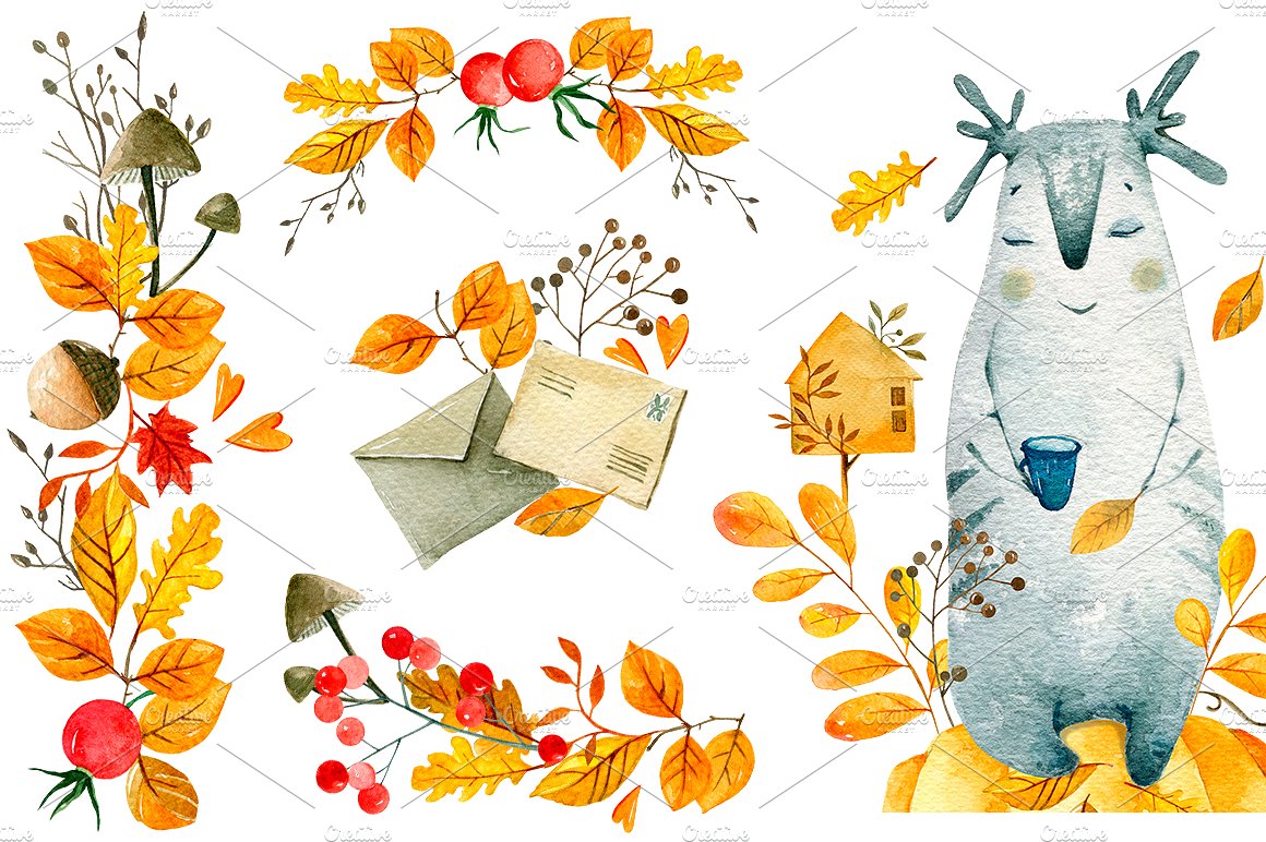 甜蜜秋季系列手绘水彩图像 Sweet Autumn Series Hand Painted Watercolor Image插图3