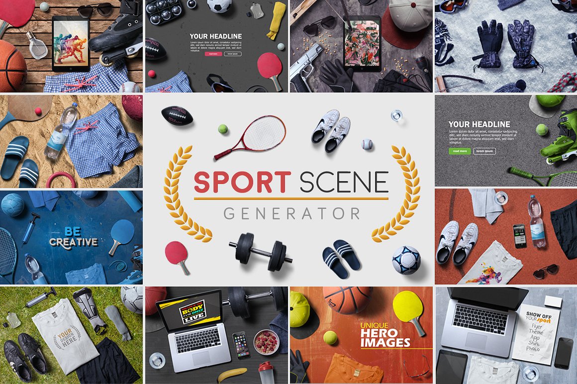 运动主题图像展示场景样机 Sport Scene Generator插图
