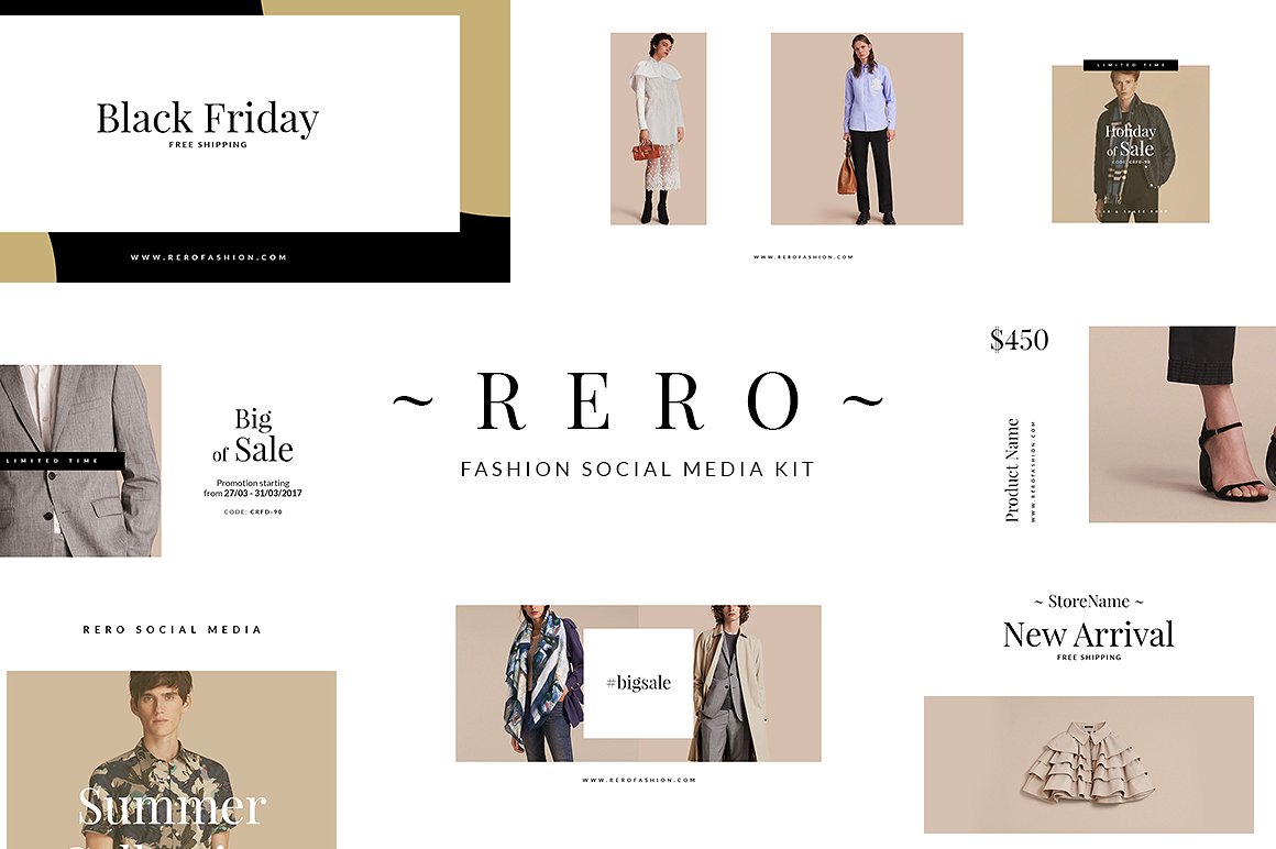 时尚复古的社交媒体套件 Rero Fashion Social Media Kit插图