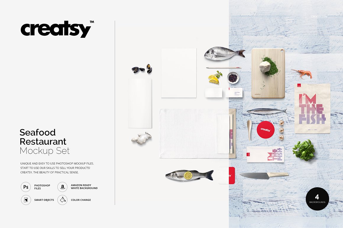 海鲜餐厅品牌设计展示样机集合 Seafood Restaurant Mockup Set插图
