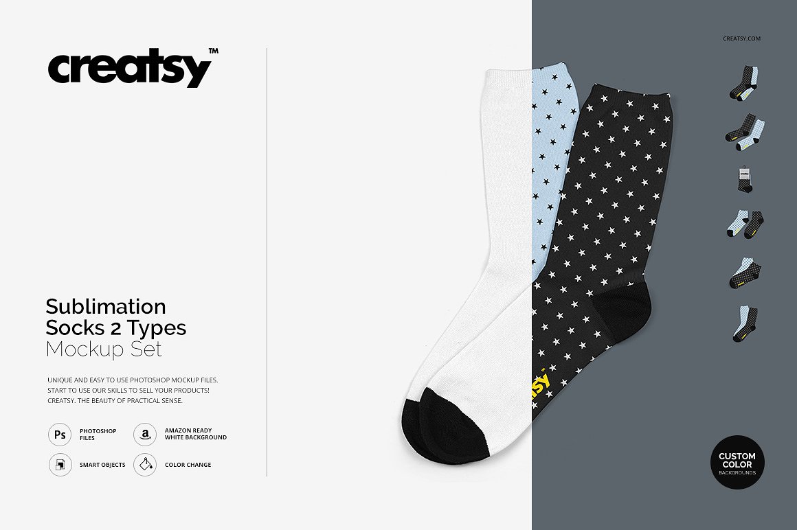 2种高品质袜子样机套装 2 Sublimation Socks 2 Types Mockup Set插图