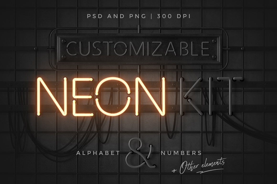 霓虹C4D风格的字母表套件 Neon Alphabet Kit插图