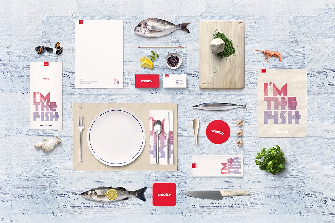 海鲜餐厅品牌设计展示样机集合 Seafood Restaurant Mockup Set插图1