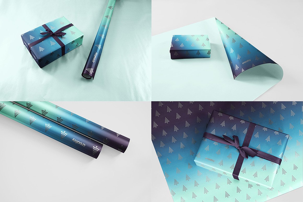 礼品包装纸样机模板 Gift Wrapping Paper Mockup Set插图1