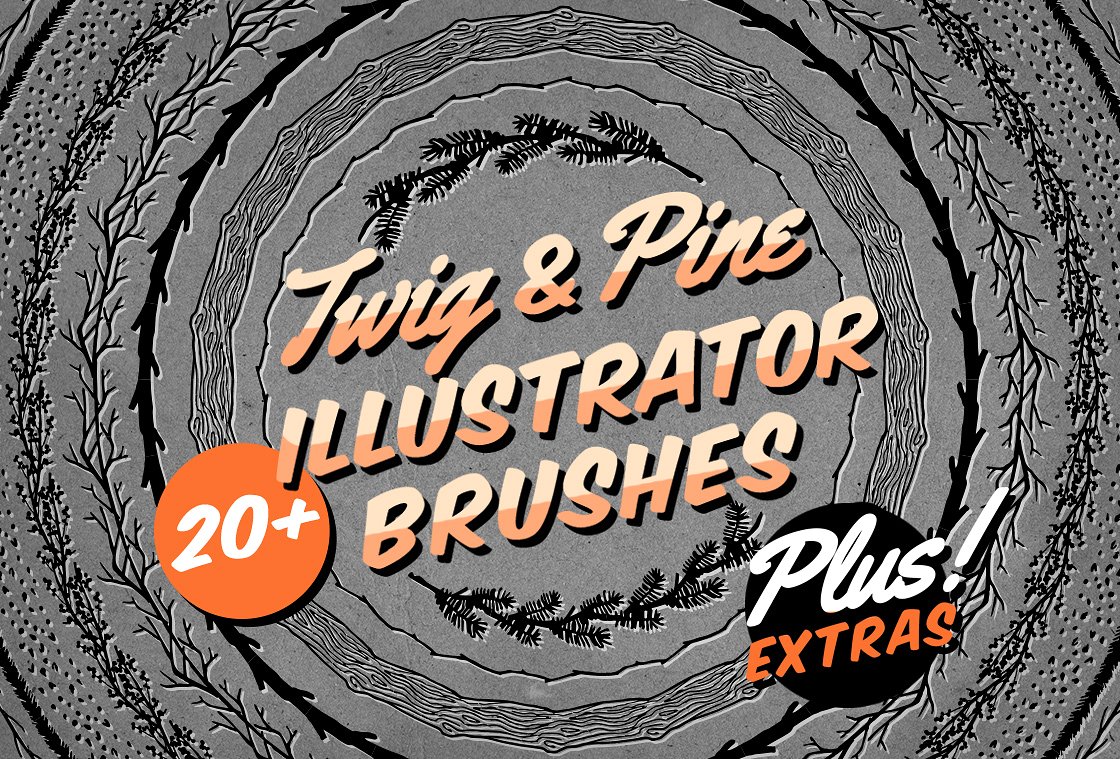 20款完美无缝的锯末元素插画画笔 20 Twig & Pine Illustrator Brushes插图