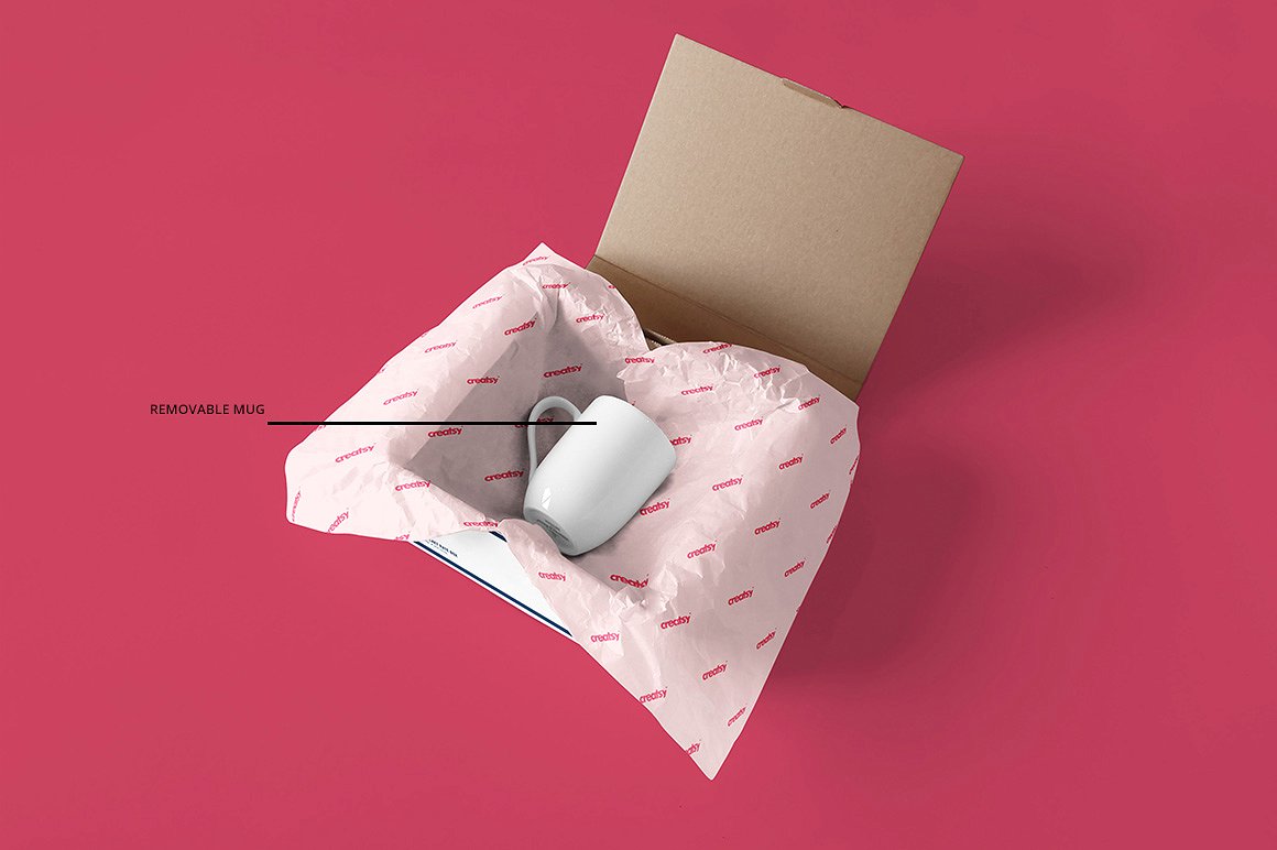 快递包装箱和包装纸样机组合 Mailing Box & Wrapping Paper Mockup插图6
