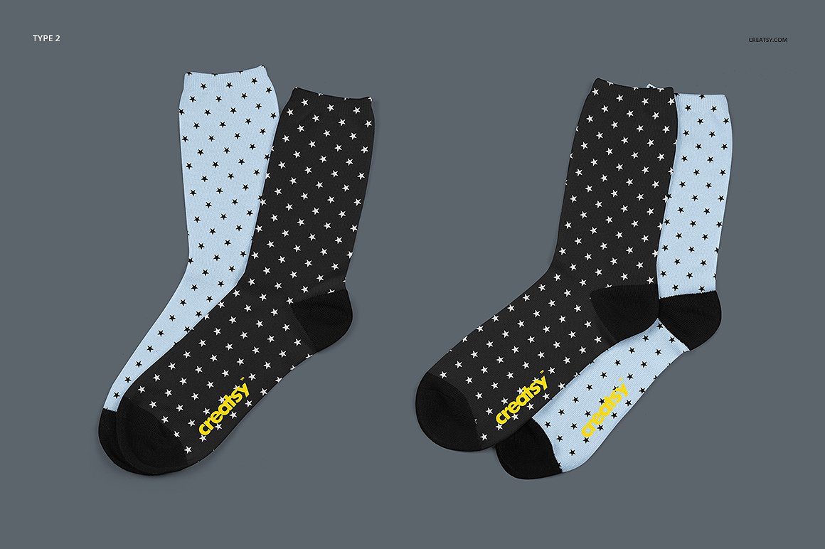 2种高品质袜子样机套装 2 Sublimation Socks 2 Types Mockup Set插图5