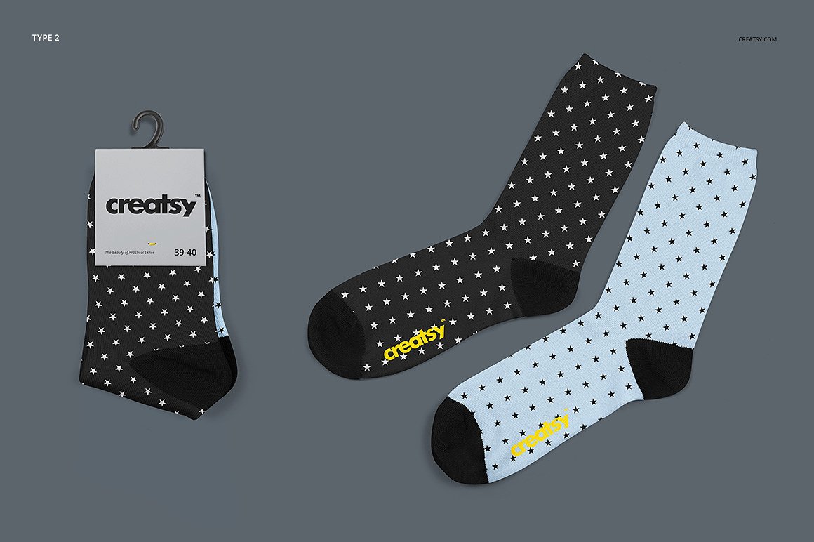 2种高品质袜子样机套装 2 Sublimation Socks 2 Types Mockup Set插图4