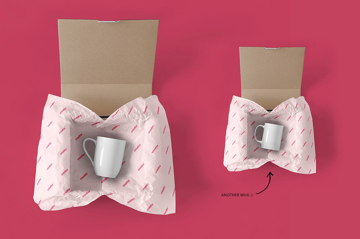 快递包装箱和包装纸样机组合 Mailing Box & Wrapping Paper Mockup插图4