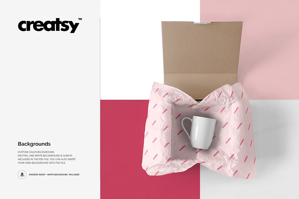 快递包装箱和包装纸样机组合 Mailing Box & Wrapping Paper Mockup插图2