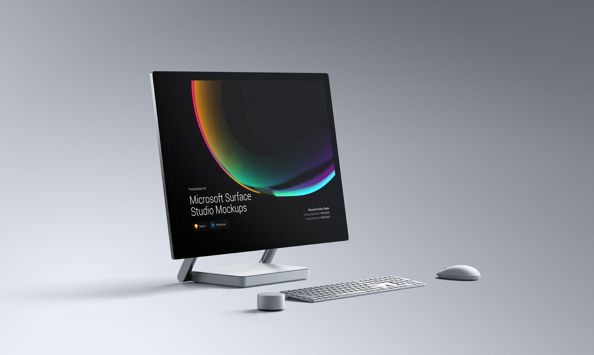 超级主流桌面&移动设备样机系列：微软一体机 Surface Studio 样机&场景 [兼容PS,Sketch;共3.83GB]插图1