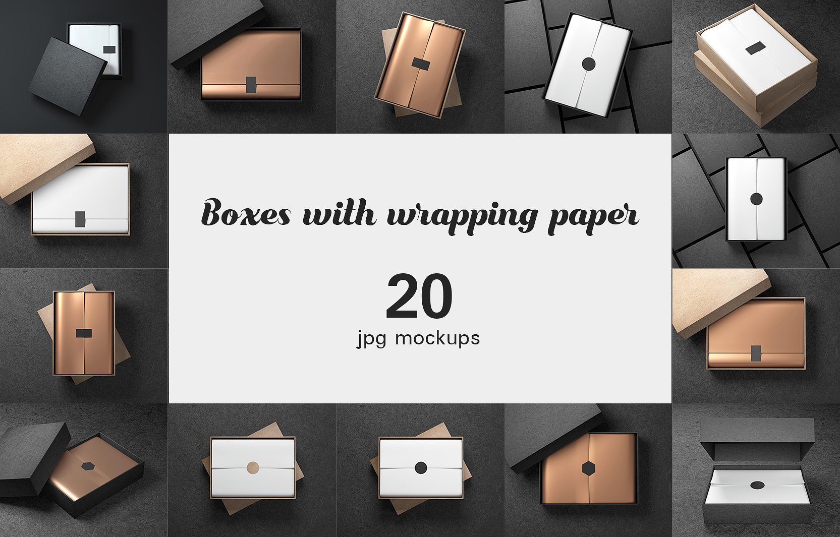 20款金色包装盒纸样机 20 Boxes With Wrapping Paper Mockups插图