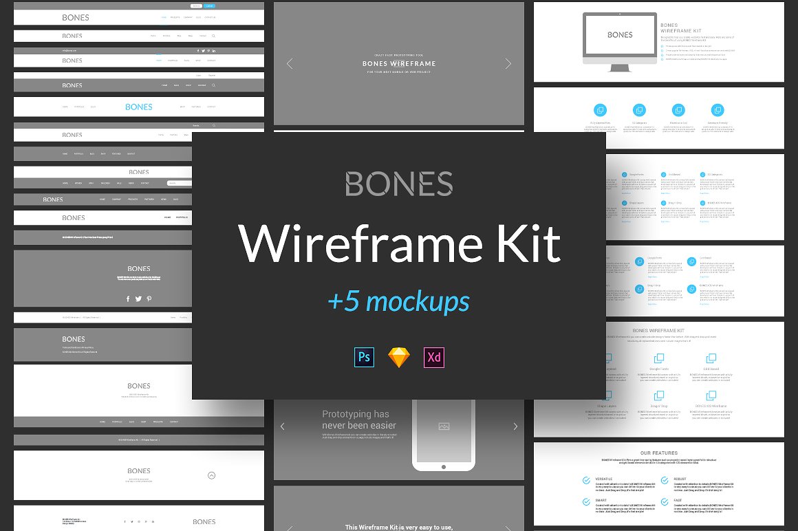 网页设计线稿图 Bones Wireframe Kit插图