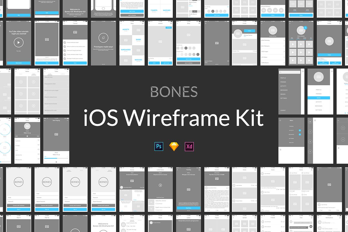 IOS系统线框套件 Bones IOS Wireframe Kit插图