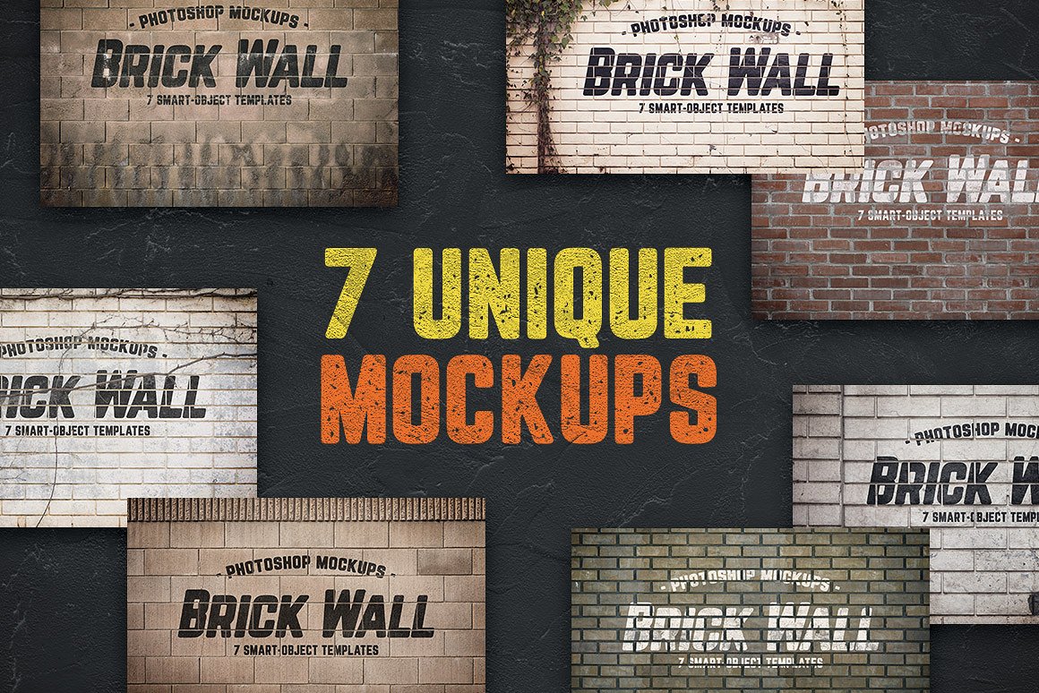 城市丛林砖墙样机 Urban Jungle Brick Wall Mockups插图1