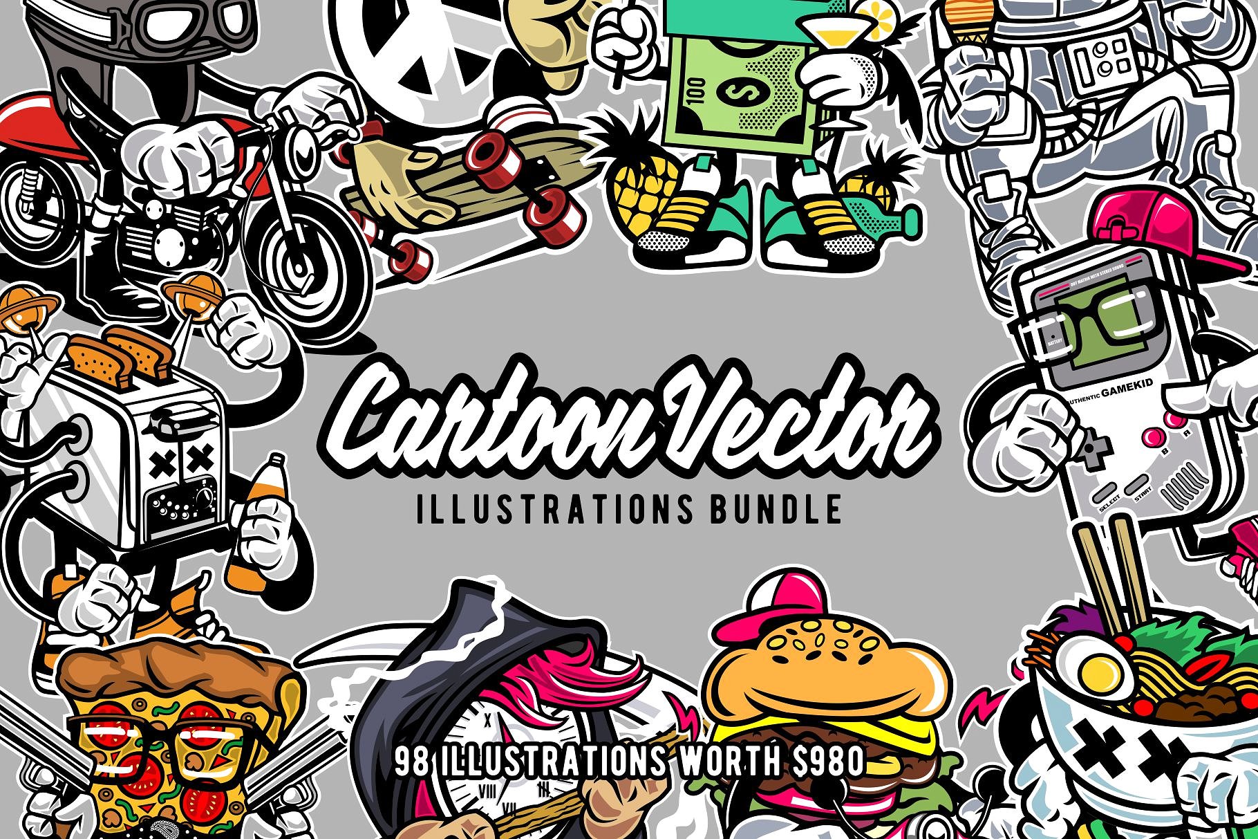 98款创意卡通矢量文件包 98 Cartoon Vector Bundle插图