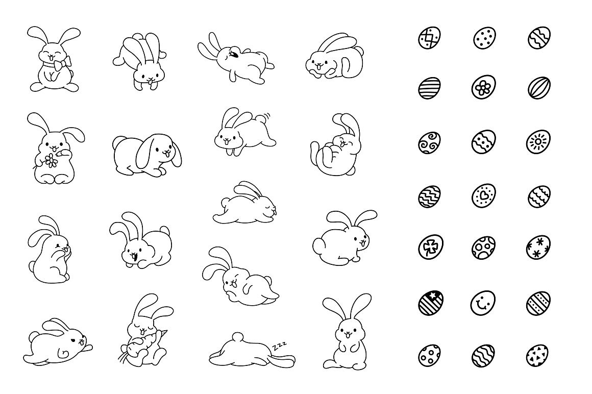可爱的兔子复活节彩蛋图案集合 Bunny Hop Icons And Seamless Pattern插图1