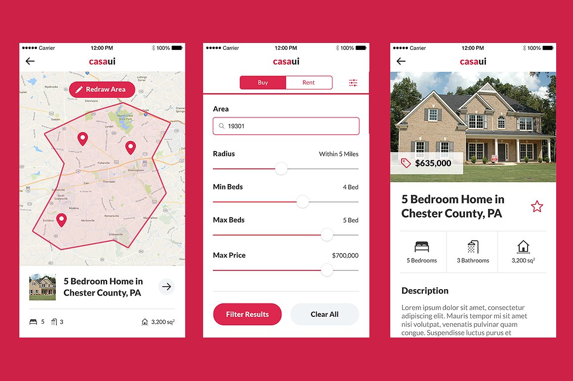 房地产物业移动应用UI工具包 Casa Property Mobile App UI Kit插图1