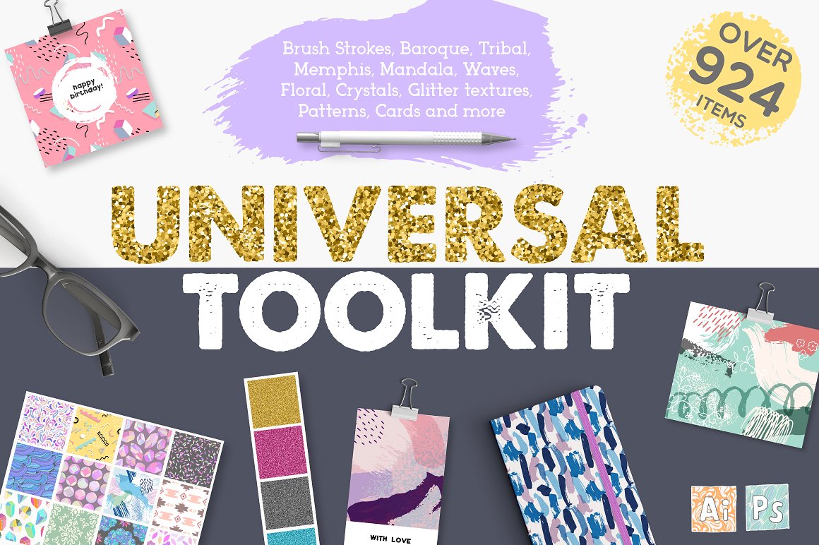 超级通用的设计元素图案合集 Universal Toolkit 924 items Pro插图