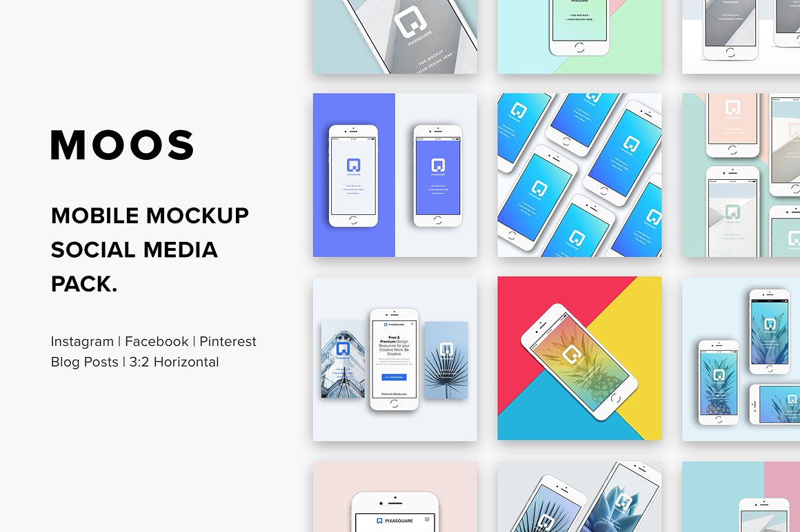 社交媒体、网站和博客文章展示样机 Moos Mobile Mockup Social Media插图