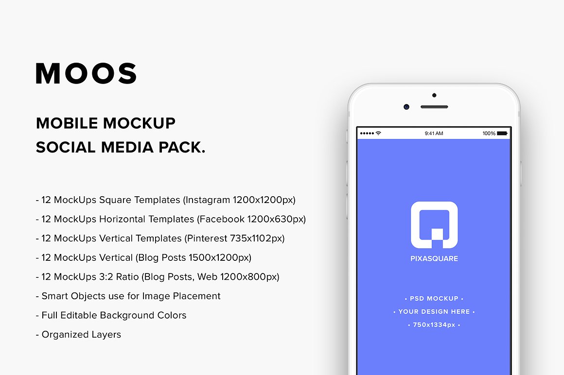 社交媒体、网站和博客文章展示样机 Moos Mobile Mockup Social Media插图6