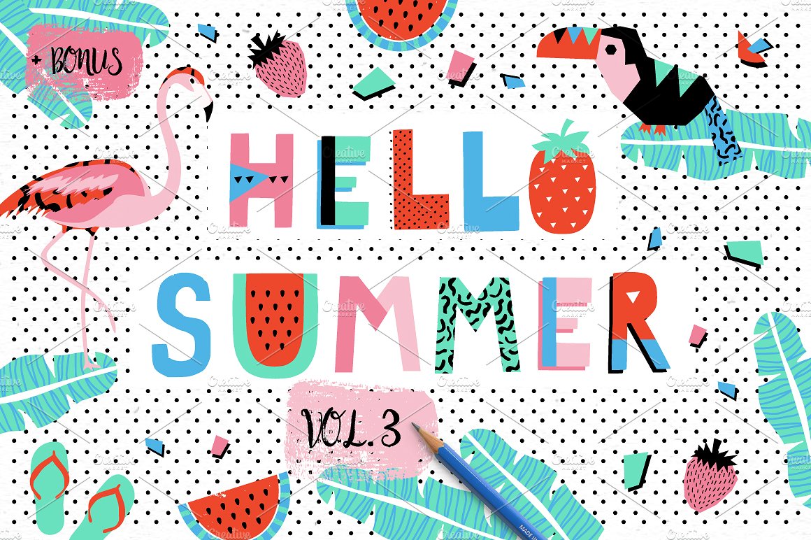 清爽的夏天元素矢量图案集合 Hello Summer Bundle插图