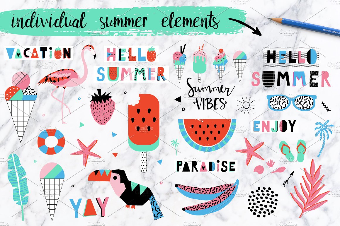 清爽的夏天元素矢量图案集合 Hello Summer Bundle插图5