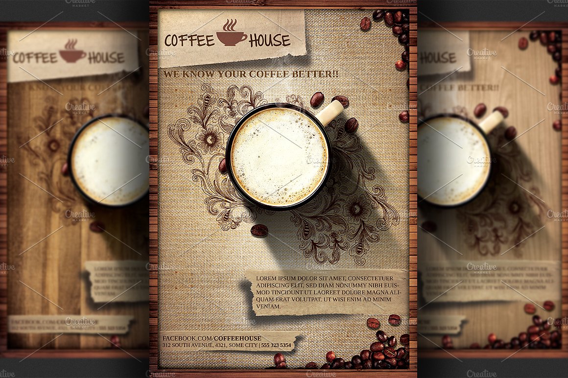咖啡店推广宣传海报模板 Coffee Shop Promotion Flyer Template插图